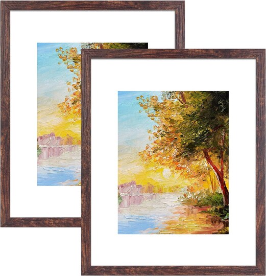 16x20 Picture Frame Set of 2 Rustic Brown MDF Photo Frames Display 11x14 Photos with Mat or 16x20 Without Mat Wall or Tabletop Gallery Frames for Home Decor